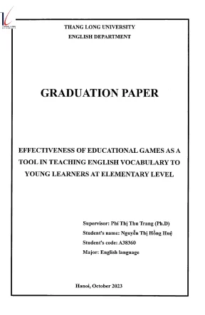 Effectiveness of educational games as a tool in teaching english vocabulary to young learners at elementary level