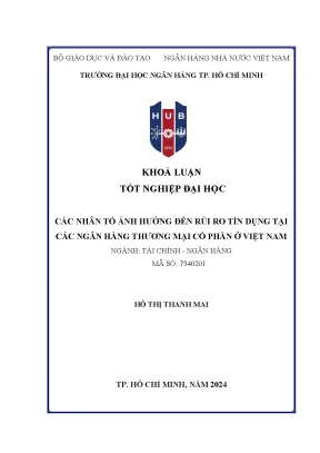 Các nhân tố ảnh hưởng đến rủi ro tín dụng tại các ngân hàng thương mại cổ phần ở việt nam