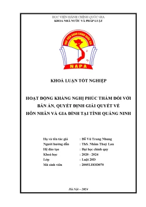 Hoạt động kháng nghị phúc thẩm đối với bản án quyết định giải quyết về hôn nhân và gia đình tại tỉnh quảng ninh