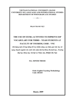 Luận văn thạc sĩ ngôn ngữ học the use extra activites to improve esp vocabulary for third year students at faculty of tourism ussh vnu