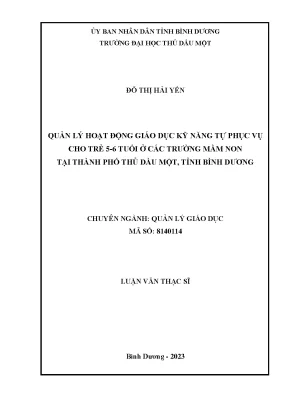 Quản lý hoạt động giáo dục kỹ năng tự phục vụ cho trẻ 5 6 tuổi ở các trường mầm non tại thành phố thủ dầu một tỉnh bình dương