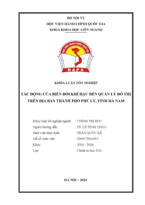 Tác động của biến đổi khí hậu đến quản lý đô thị trên địa bàn thành phố phủ lý tỉnh hà nam