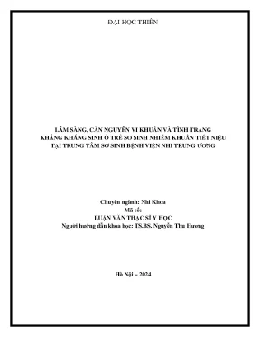 Lâm sàng căn nguyên vi khuẩn và tình trạng kháng kháng sinh ở trẻ sơ sinh nhiễm khuẩn tiết niệu tại trung tâm sơ sinh bệnh viện nhi trung ương