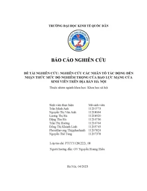 Đề tài nghiên cứu các nhân tố tác động đến nhận thức mức độ nghiêm trọng của bạo lực mạng của sinh viên trên địa bàn hà nội