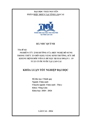 Tên đề tàinghiên cứu ảnh hưởng của bột nghệ bổ sung trong thức ăn đến khả năng sinh trưởng sức đềkháng bệnh đối với gà đẻ hậu bị giai đoạn 1 19 tuần tuổi nuôi tại lào cai