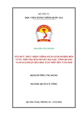 Tổ chức thực hiện chính sách giảm nghèo bền vững trên địa bàn huyện đại lộc tỉnh quảng nam giai đoạn 2023 2025 tầm nhìn đến năm 2030