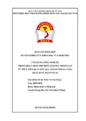 Ứng dụng công nghệ số trong hoạt động phổ biến giáo dục pháp luật từ thực tiễn quận sơn trà thành phố đà nẵng