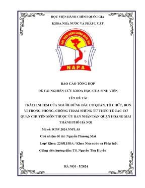 Trách nhiệm của người đứng đầu cơ quan tổ chức đơn vị trong phòng chống tham nhũng từ thực tế các cơ quan chuyên môn thuộc ủy ban nhân dân quận hoàng mai thành phố hà nội