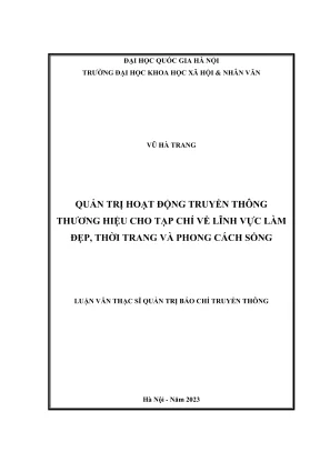 Luận văn thạc sĩ quản trị báo chí tuyền truyền quản trị hoạt động truyền thông thương hiệu cho tạp chí về lĩnh vực làm đẹp thời trang và phong cách sống