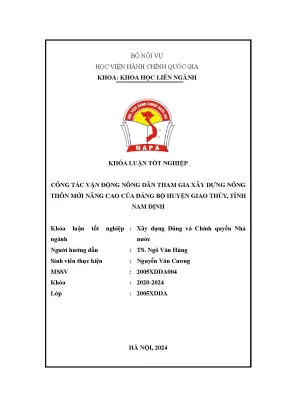 Công tác vận động nông dân tham gia xây dựng nông thôn mới nâng cao của đảng bộ huyện giao thủy tỉnh nam định
