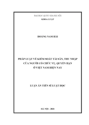 Pháp luật về kiểm soát tài sản thu nhập của người có chức vụ quyền hạn ở việt nam hiện nay