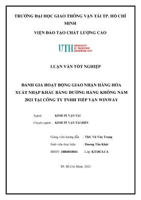 Đánh giá hoạt động giao nhận hàng hóa xuất khẩu bằng đường hàng không năm 2021 tại công ty tnhh tiếp vận winway