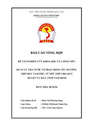 Quản lý nhà nước về hoạt động tín ngưỡng thờ mẫu tam phủ tứ phủ trên địa bàn huyện vụ bản tỉnh nam định