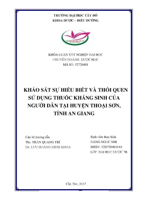 Khảo sát sự hiểu biết và thói quen sử dụng thuốc kháng sinh của người dân tại huyện thoại sơn tỉnh an giang