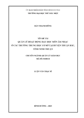 Quản lý hoạt động giáo dạy học môn âm nhạc ở các trường trung học cơ sở tại huyện thuận bắc tỉnh ninh thuận