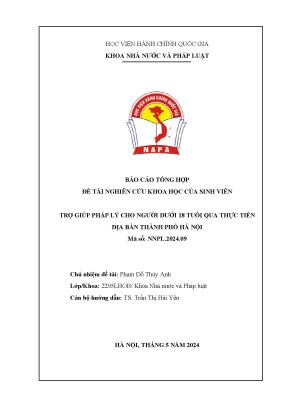 Trợ giúp pháp lý cho người dưới 18 tuổi qua thực tiễn địa bàn thành phố hà nội