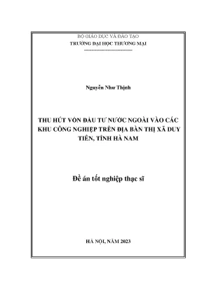 Đề án tốt nghiệp thạc sĩ thu hút vốn đầu tư nước ngoài vào các khu công nghiệp trên địa bàn thị xã duy tiên tỉnh hà nam