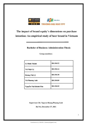 The impact of brand equitys dimensions on purchase intention an empirical study of beer brand in vietnam
