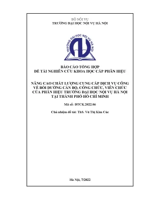Đề tài nâng cao chất lượng cung cấp dịch vụ công về bồi dưỡng cán bộ công chức viên chức của phân hiệu trường đại học nội vụ hà nội tại thành phố hồ chí minh
