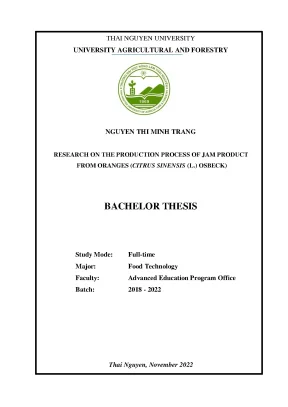 Research on the production process of jam product from oranges citrus sinensis l osbeck