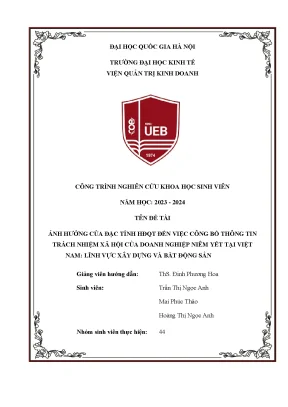 Ảnh hưởng của đặc tính hđqt đến việc công bố thông tin trách nhiệm xã hội của doanh nghiệp niêm yết tại việt nam lĩnh vực xây dựng và bất động sản