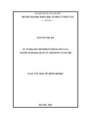 Luận văn thạc sĩ chính trị học tư tưởng hồ chí minh về phẩm chất của người lãnh đạo quản lý nội dung và giá trị
