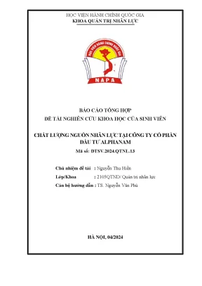 Đề tài chất lượng nguồn nhân lực tại công ty cổ phần đầu tư alphanam
