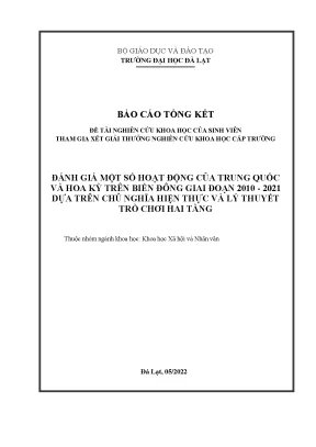 Đánh giá một số hoạt động của trung quốc và hoa kỳ trên biển đông giai đoạn 2010 2021 dựa trên chủ nghĩa hiện thực và lý thuyết trò chơi hai tầng 10 điểm