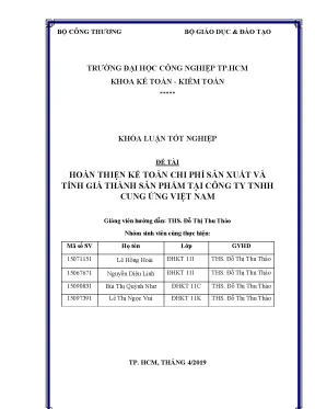 Hoàn thiện kế toán chi phí sản xuất và tính giá thành sản phẩm tại công ty tnhh cung ứng việt nam