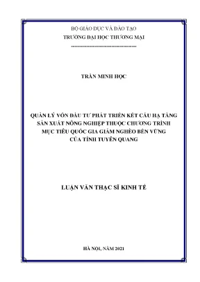 Quản lý vốn đầu tư phát triển kết cấu hạ tầng sản xuất nông nghiệp thuộc chương trình mục tiêu quốc gia giảm nghèo bền vững của tỉnh tuyên quang