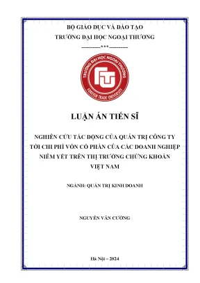 Nghiên cứu tác động của quản trị công ty tới chi phí vốn cổ phần của các doanh nghiệp niêm yết trên thị trường chứng khoán việt nam