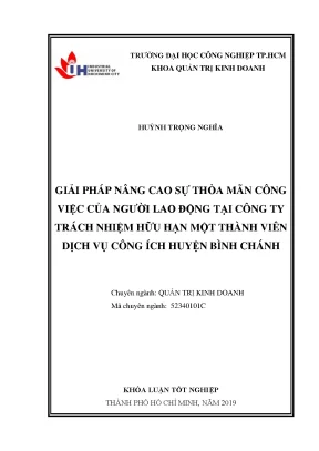 Giải pháp nâng cao sự thỏa mãn công việc của người lao động tại công ty tnhh một thành viên dịch vụ công ích huyện bình chánh