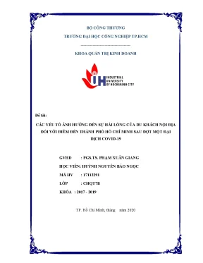 Các yếu tố ảnh hưởng đến sự hài lòng của du khách nội địa đối với điểm đến thành phố hồ chí minh sau đợt một đại dịch covid 19