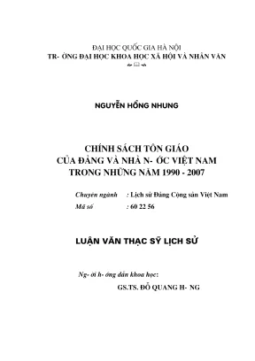 Luận văn thạc sĩ lịch sử chính sách tôn giáo của đảng và nhà nước việt nam trong những năm 1990 2007
