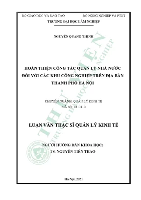 Hoàn thiện công tác quản lý nhà nước đối với các khu công nghiệp trên địa bàn thành phố hà nội