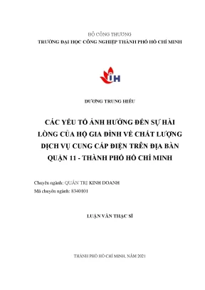 Các yếu tố ảnh hưởng đến sự hài lòng của hộ gia đình về chất lượng dịch vụ cung cấp điện trên địa bàn quận 11 thành phố hồ chí minh