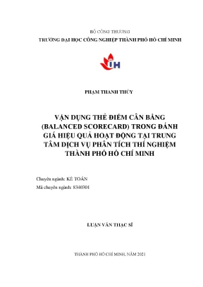 Vận dụng thẻ điểm cân bằng balanced scorecard trong đánh giá hiệu quả hoạt động tại trung tâm dịch vụ phân tích thí nghiệm thành phố hồ chí minh