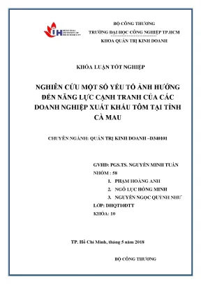 Nghiên cứu một số yếu tố ảnh hưởng đến năng lực cạnh tranh của các doanh nghiệp xuất khẩu tôm tại tỉnh cà mau