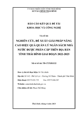 Nghiên cứu đề xuất giải pháp nâng cao hiệu quả quản lý ngân sách nhà nước được phân cấp trên địa bàn tỉnh thái bình giai đoạn 2022 2025