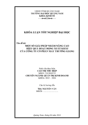 Một số giải pháp nhằm nâng cao hiệu quả hoạt động xuất khẩu của công ty cổ phần may trường giang