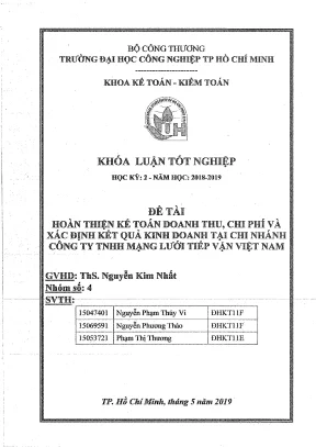 Hoàn thiện kế toán doanh thu chi phí và xác định kết quả kinh doanh tại chi nhánh công ty tnhh mạng lưới tiếp vận việt nam