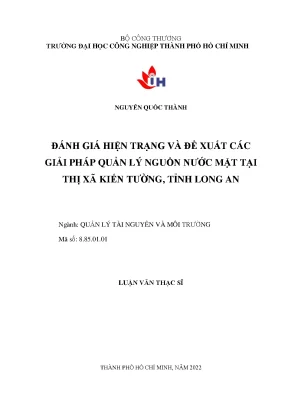Đánh giá hiện trạng và đề xuất các giải pháp quản lý nguồn nước mặt tại thị xã kiến tường tỉnh long an