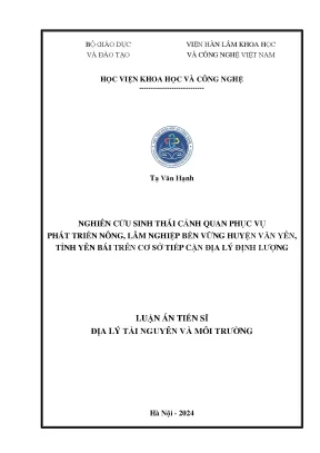 Nghiên cứu sinh thái cảnh quan phục vụ phát triển nông lâm nghiệp bền vững huyện văn yên tỉnh yên bái trên cơ sở tiếp cận địa lý định lượng