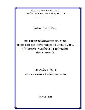Phát triển nông nghiệp bền vững trong điều kiện công nghiệp hóa hiện đại hóa tốc độ cao nghiên cứu trường hợp tỉnh vĩnh phúc