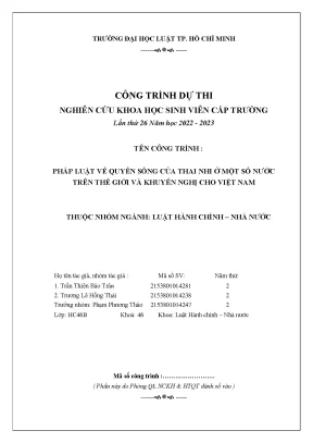 Pháp luật về quyền sống của thai nhi ở một số nước trên thế giới và khuyến nghị cho việt nam