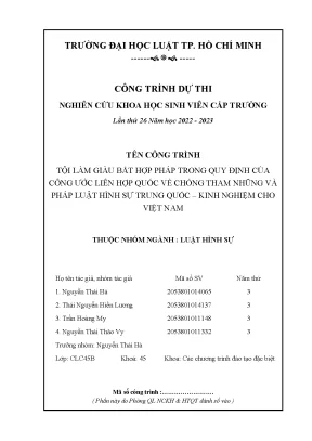 Tội làm giàu bất hợp pháp trong quy định của công ước liên hợp quốc về chống tham nhũng và pháp luật hình sự trung quốc kinh nghiệm cho việt nam