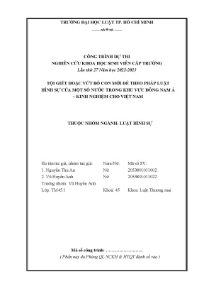 Tội giết hoặc vứt bỏ con mới đẻ theo pháp luật hình sự của một số nước trong khu vực đông nam á kinh nghiệm cho việt nam