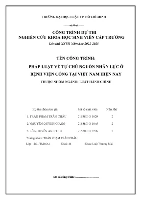 Pháp luật về tự chủ nguồn nhân lực ở bệnh viện công tại việt nam hiện nay