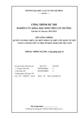 Quyền tài phán trên tàu biển theo các điều ước quốc tế việt nam là thành viên và một số kiến nghị cho việt nam