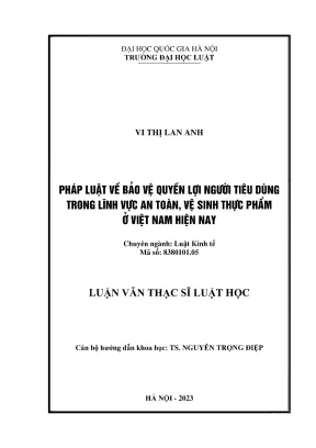 Luận văn pháp luật về bảo vệ quyền lợi người tiêu dùng trong lĩnh vực an toàn vệ sinh thực phẩm ở việt nam hiện nay